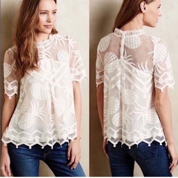 HD in Paris Tops - HD in Paris  Cream Lace Pineapple Top Size 4 an Anthropologie brand